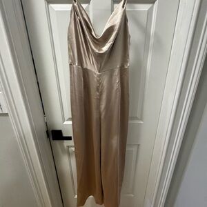 Lush One-Shoulder Satin Jumpsuit in Champagne Taupe